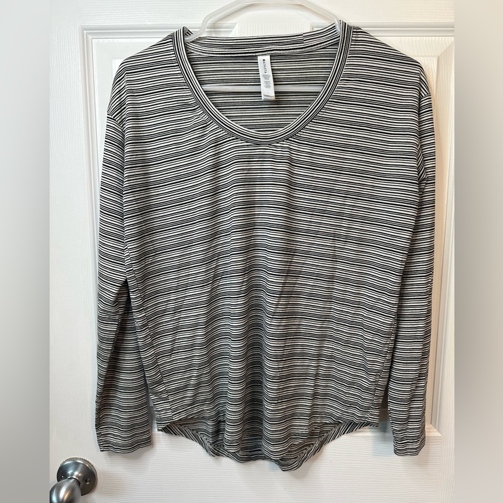 Athleta Black and White Striped Long Sleeve Cloud Soft and Light Shirt Size XS